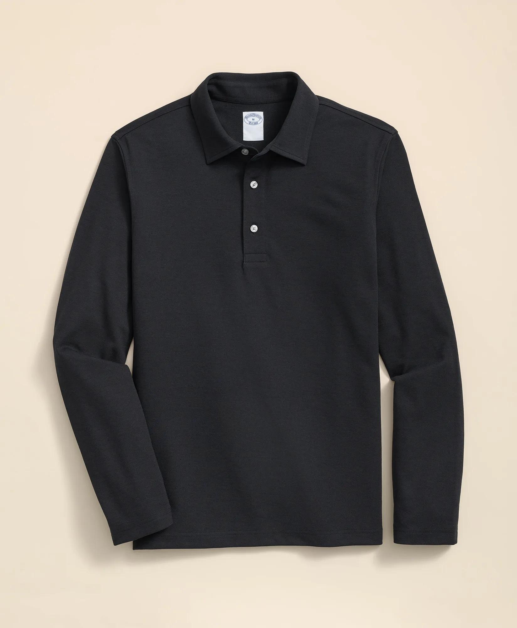 Spread Collar Long-Sleeve Polo Shirt, image 1