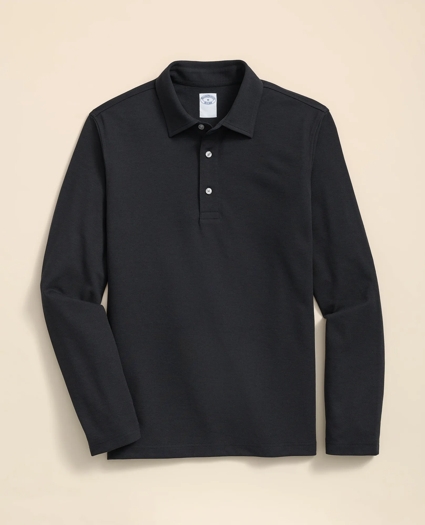 Spread Collar Long-Sleeve Polo Shirt, image 1