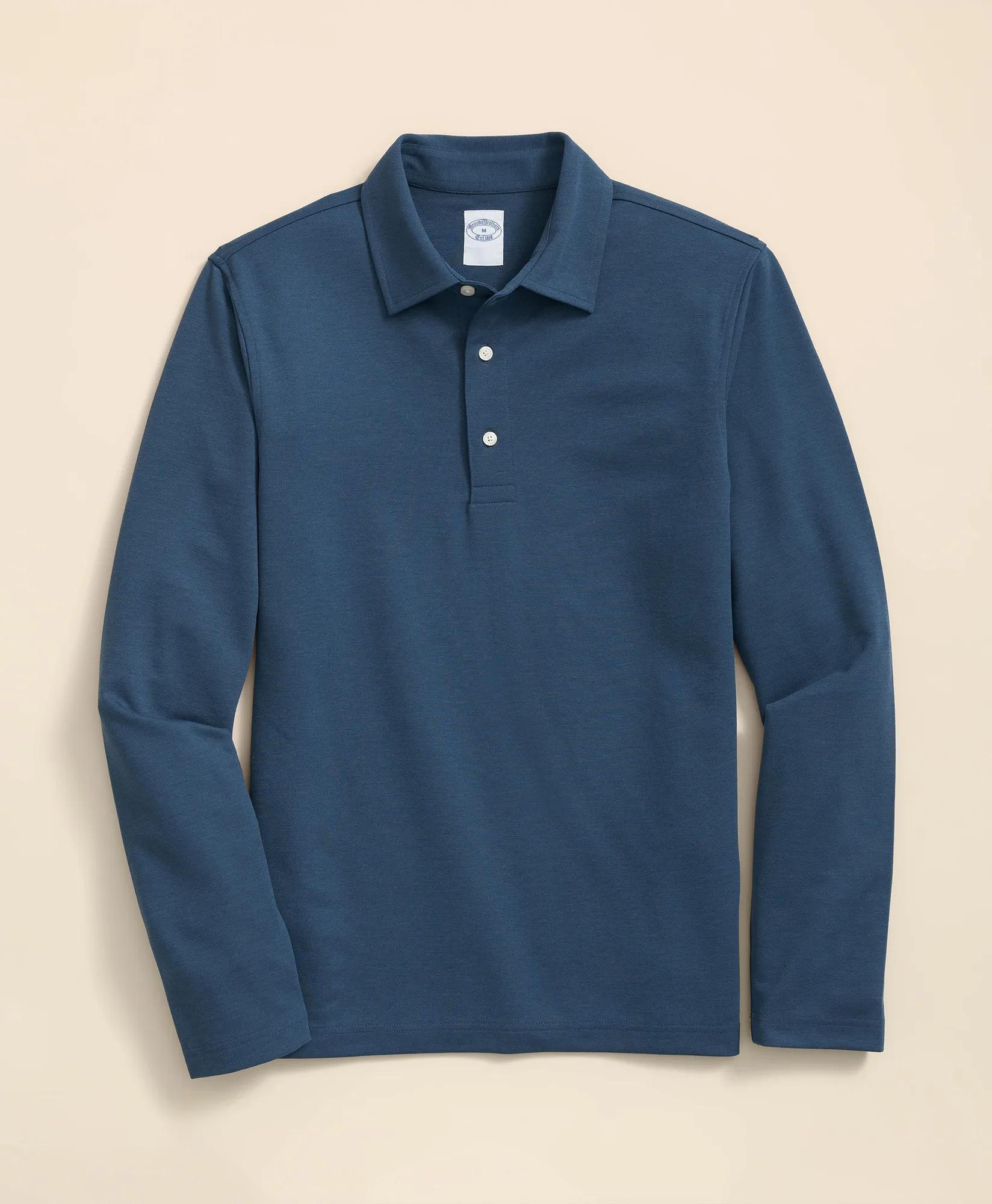 Spread Collar Long-Sleeve Polo Shirt, image 1