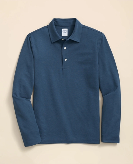 Spread Collar Long-Sleeve Polo Shirt, image 1