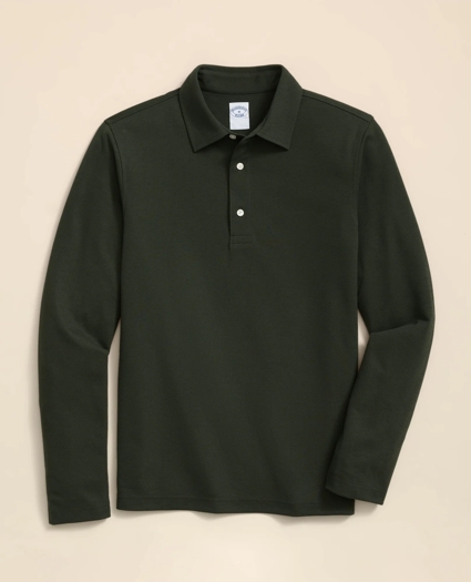 Spread Collar Long-Sleeve Polo Shirt, image 1