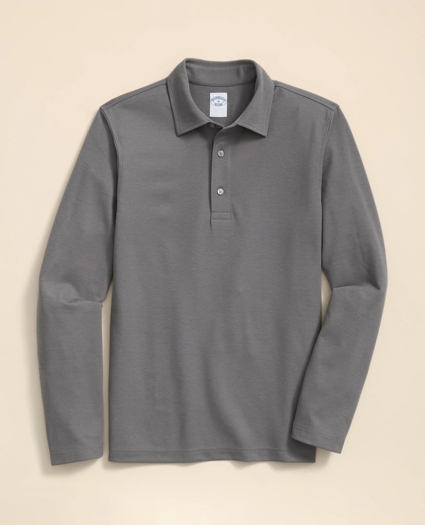 Spread Collar Long-Sleeve Polo Shirt, image 1