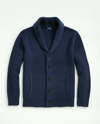 Ribbed Cotton Shawl Collar Cardigan, image 1