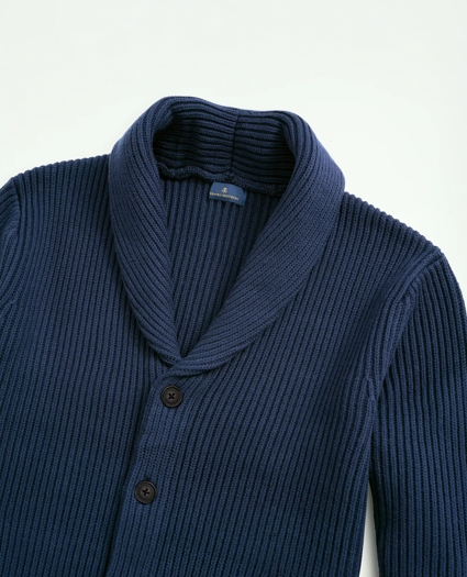 Ribbed Cotton Shawl Collar Cardigan, image 2