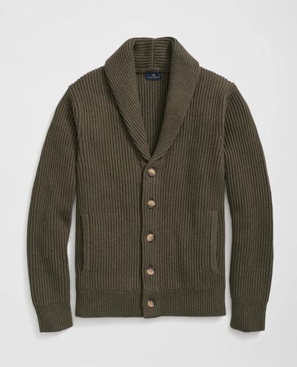 Ribbed Cotton Shawl Collar Cardigan, image 1