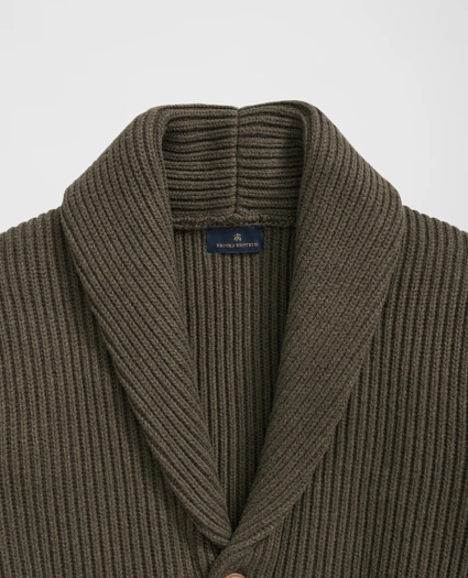 Ribbed Cotton Shawl Collar Cardigan, image 2