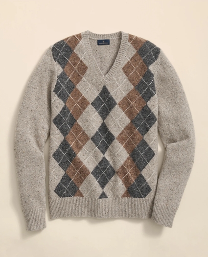 Wool Blend V-Neck Argyle Sweater, image 1