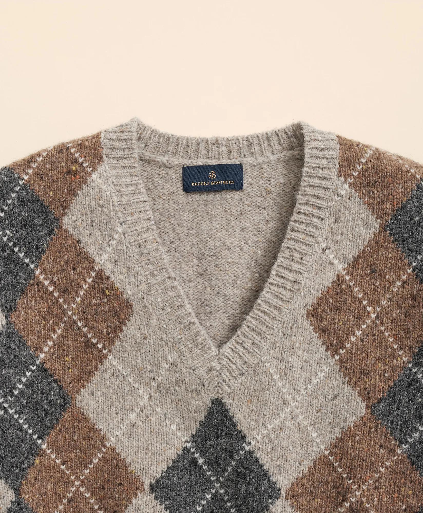 Wool Blend V-Neck Argyle Sweater, image 2