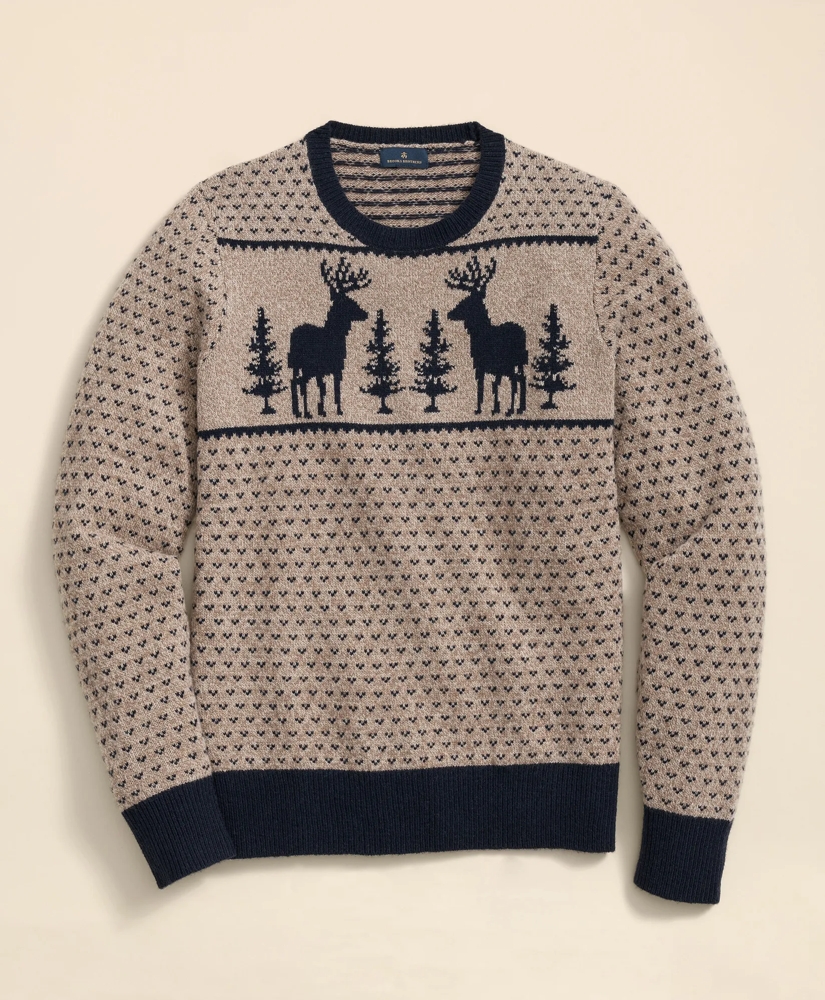 Merino-Wool Blend Jacquard Moose Sweater by Brooks Brothers