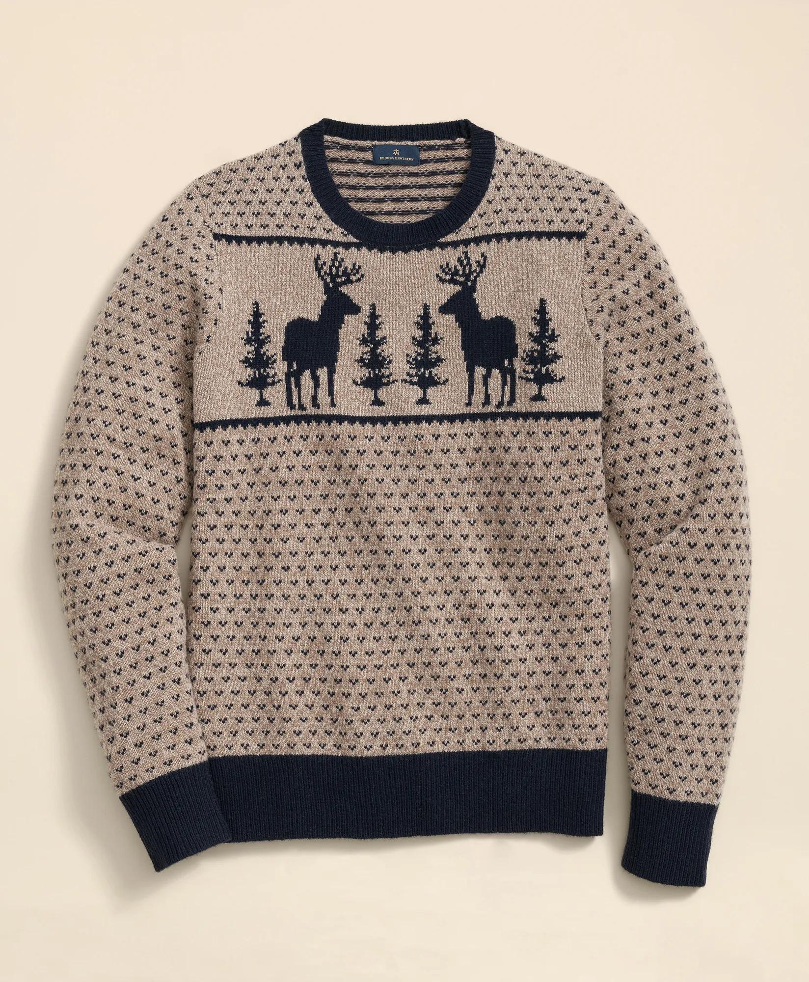 Merino-Wool Blend Jacquard Moose Sweater, image 1