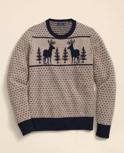 Merino-Wool Blend Jacquard Moose Sweater, image 1
