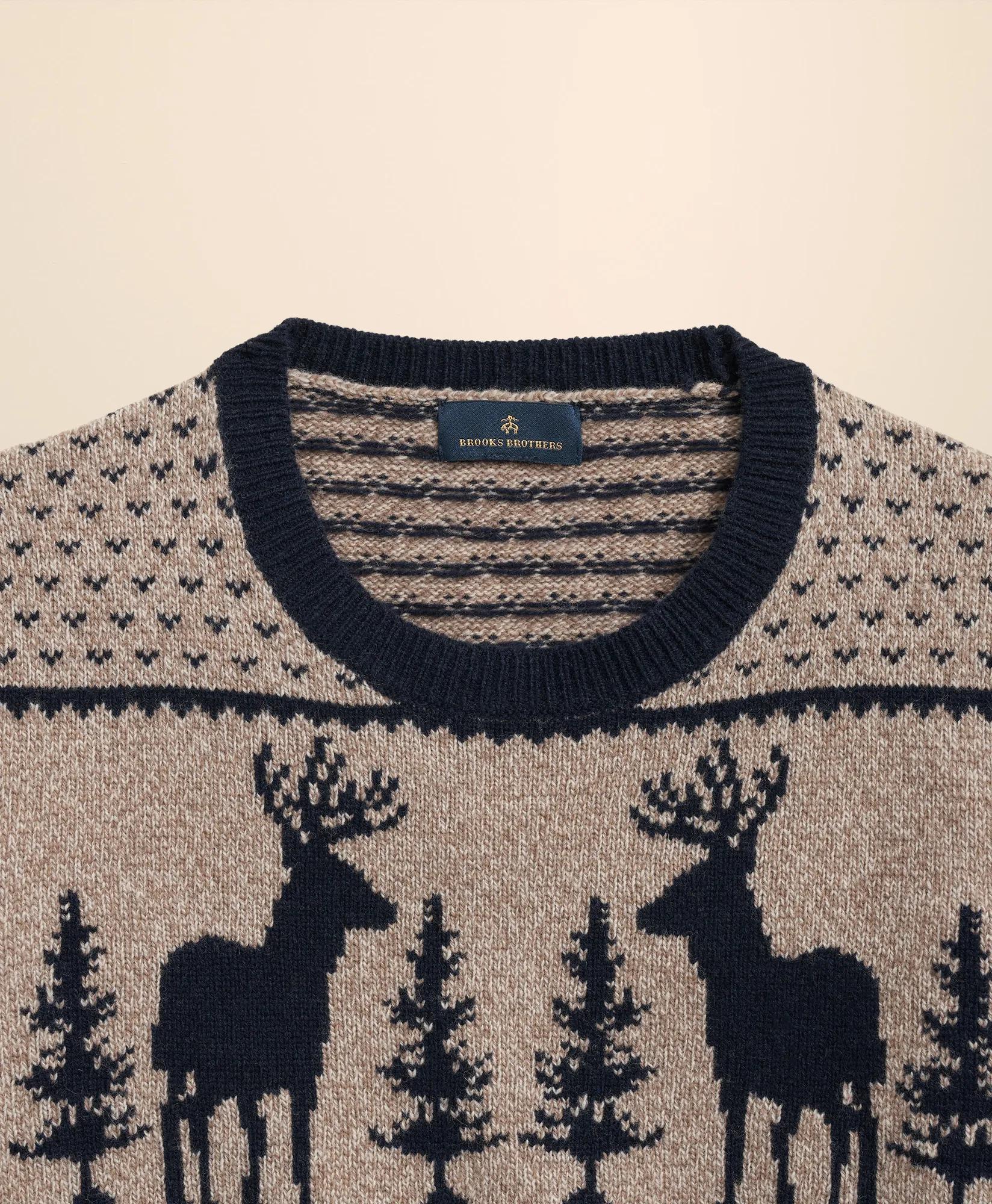 Merino-Wool Blend Jacquard Moose Sweater, image 2
