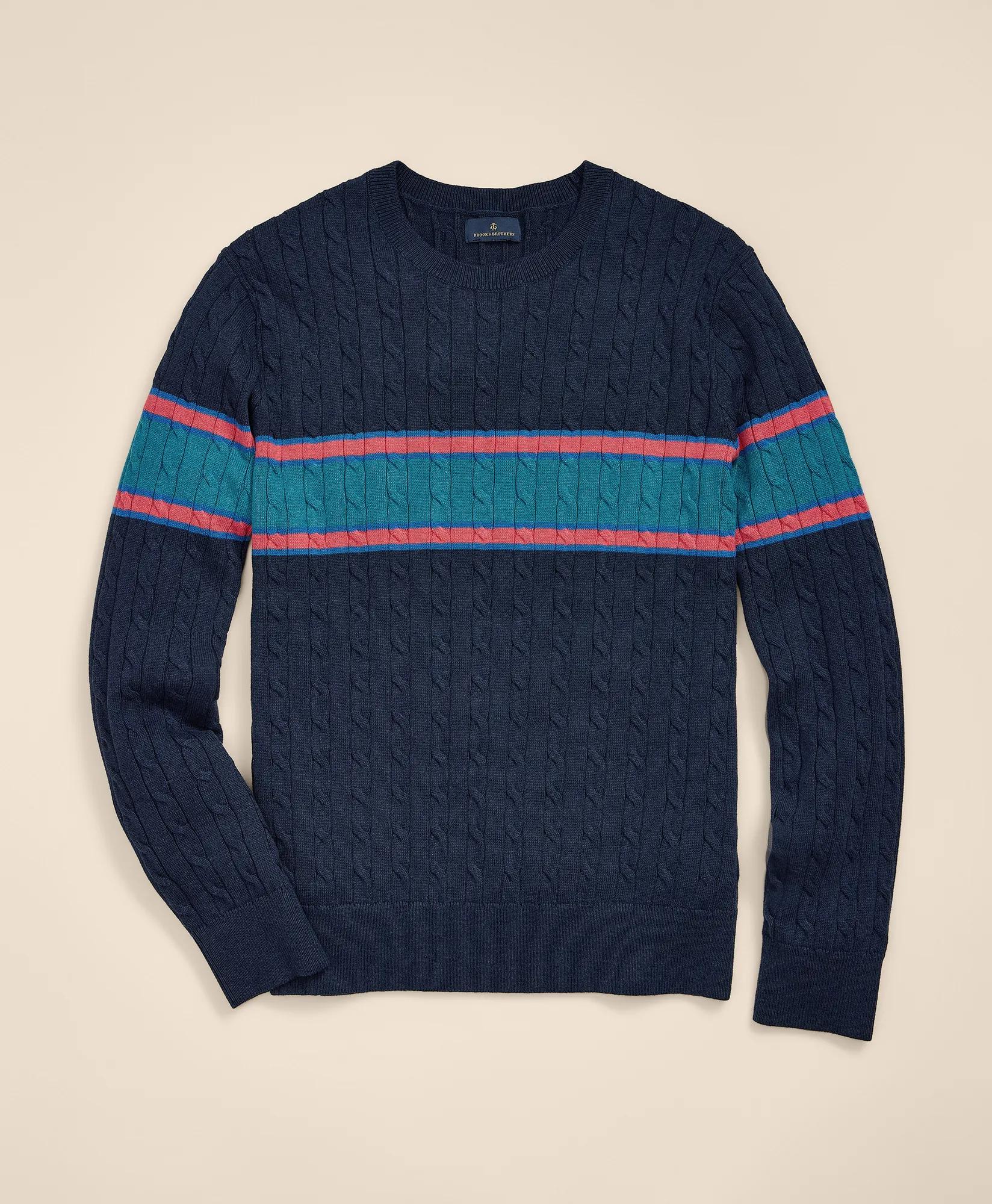 Cotton Cable-Knit Striped Sweater, image 1
