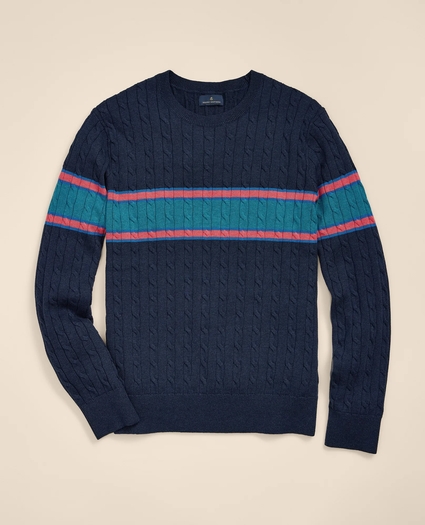 Cotton Cable-Knit Striped Sweater
