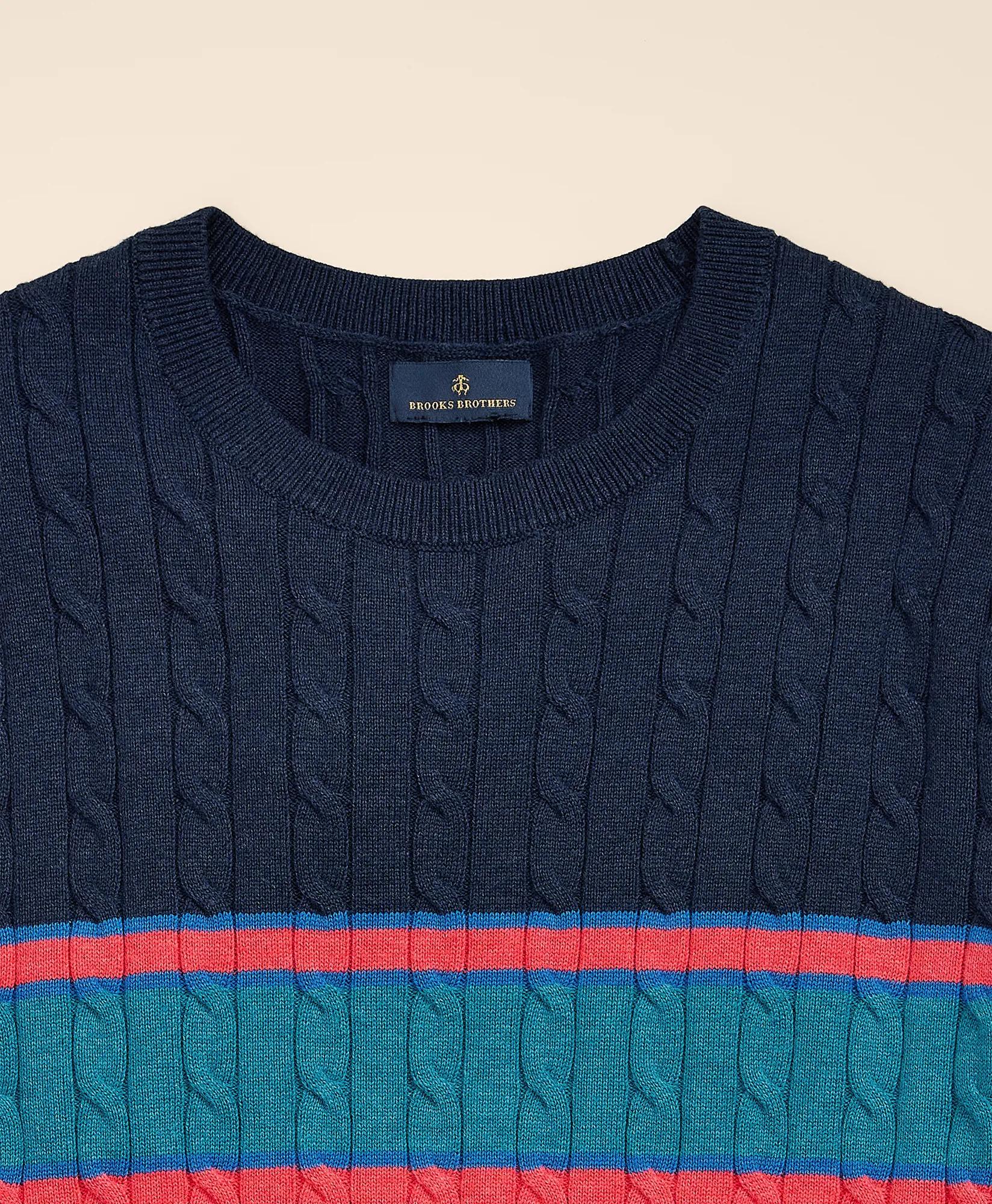 Cotton Cable-Knit Striped Sweater, image 2