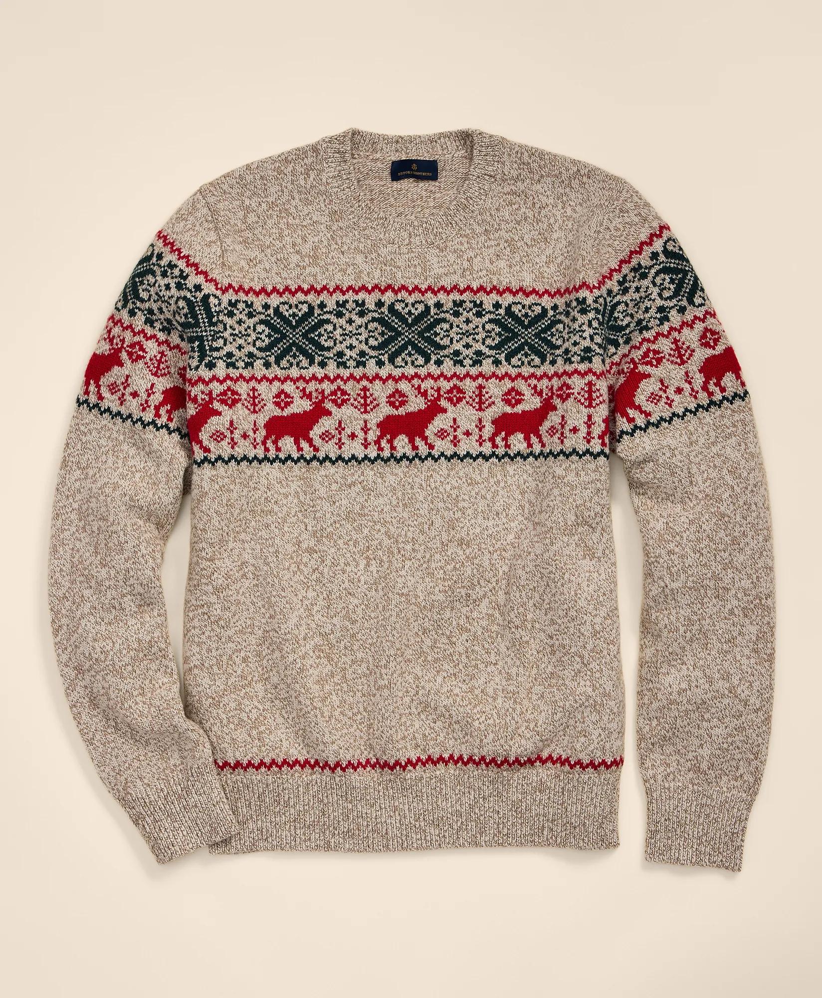Italian Merino Wool-Blend Jacquard Reindeer Sweater, image 1