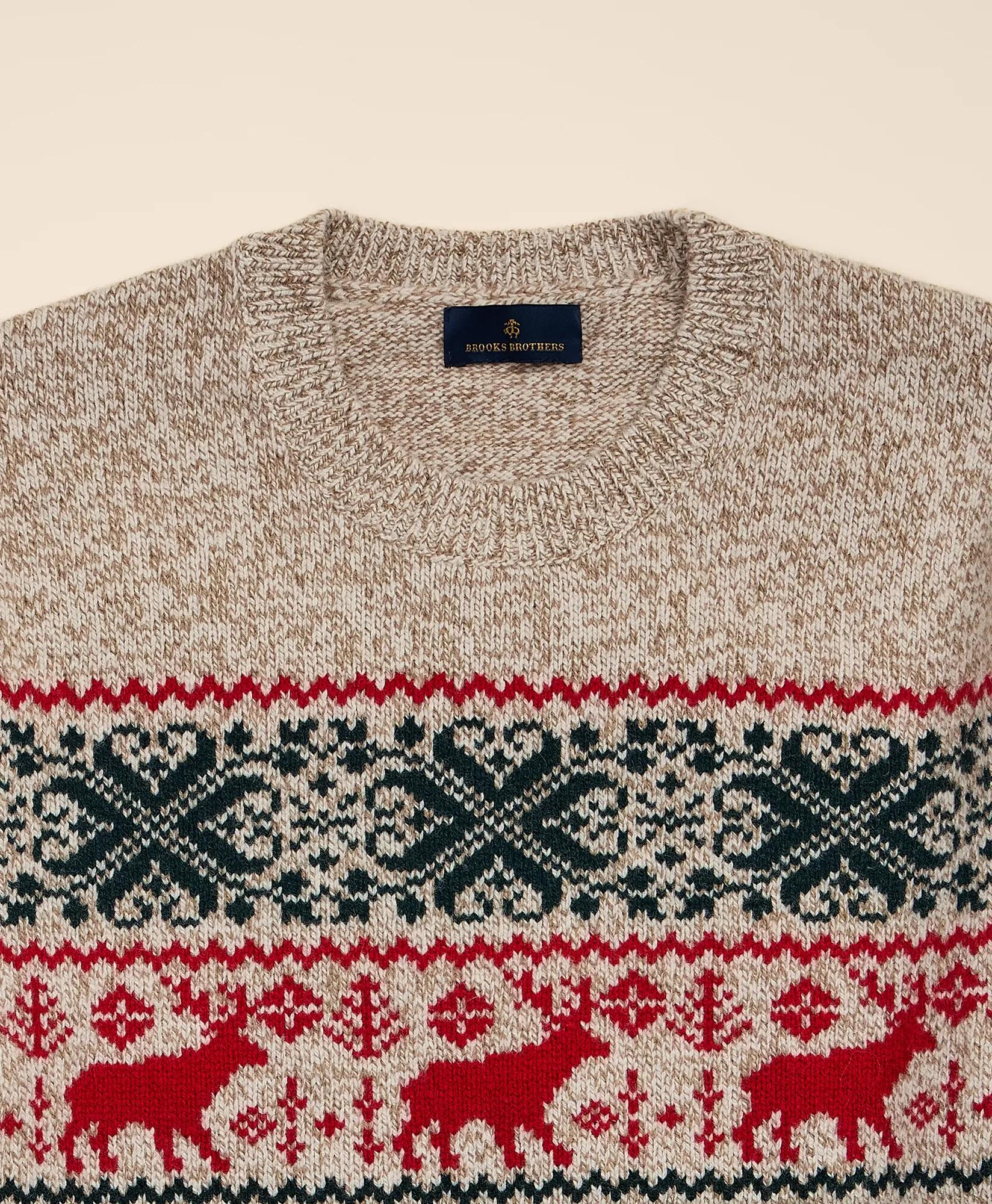 Italian Merino Wool-Blend Jacquard Reindeer Sweater, image 2