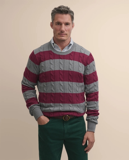 Cotton Cable-Knit Striped Sweater, image 1