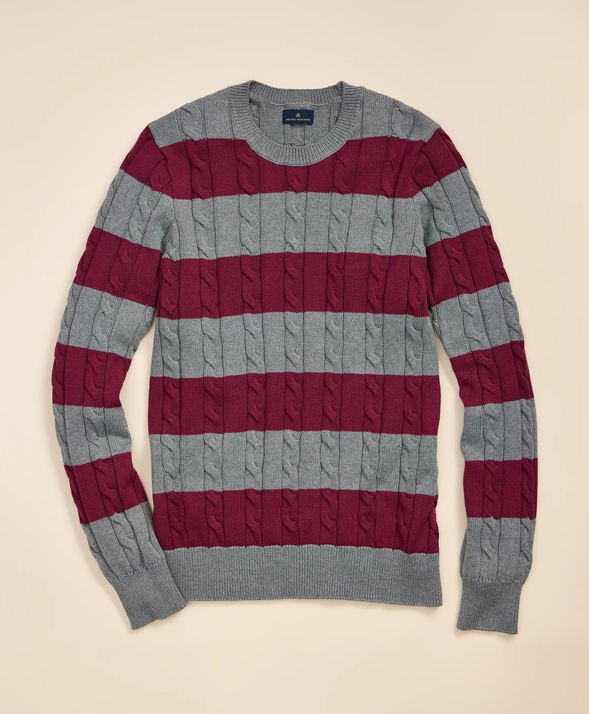 Cotton Cable-Knit Striped Sweater, image 2