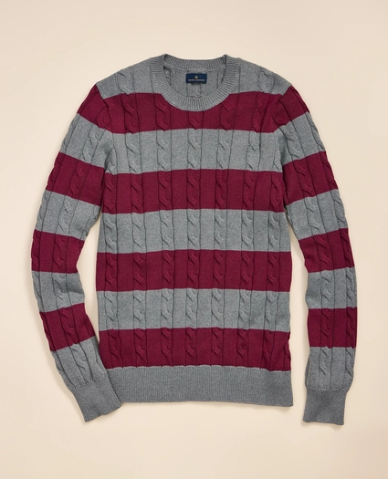 Cotton Cable-Knit Striped Sweater, image 2