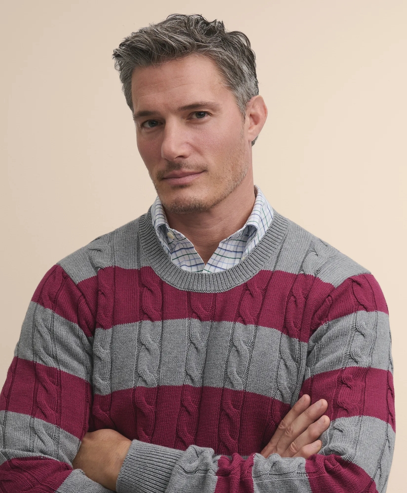 Cotton Cable-Knit Striped Sweater, image 3