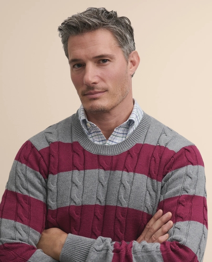 Cotton Cable-Knit Striped Sweater, image 3