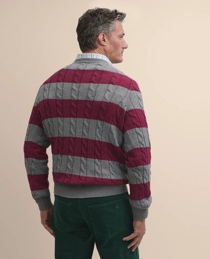 Cotton Cable-Knit Striped Sweater, image 4