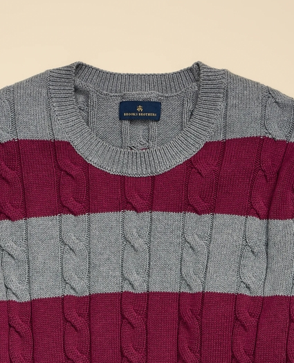 Cotton Cable-Knit Striped Sweater, image 5