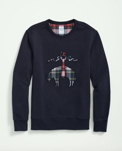 Cotton French Terry Golden-Fleece Tartan Applique Sweatshirt, image 1