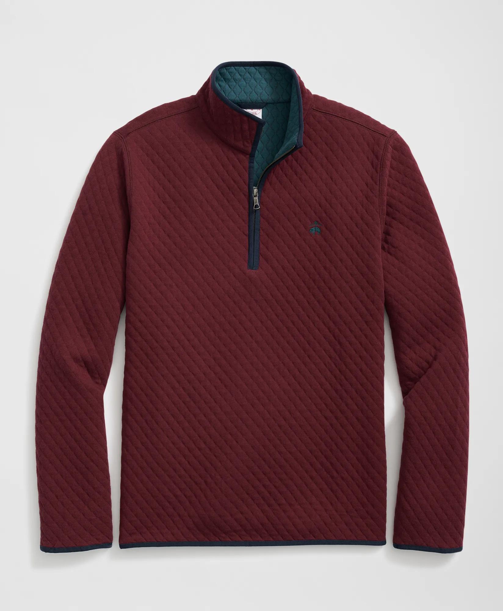 Diamond-Quilted Quarter-Zip in Cotton Blend, image 1