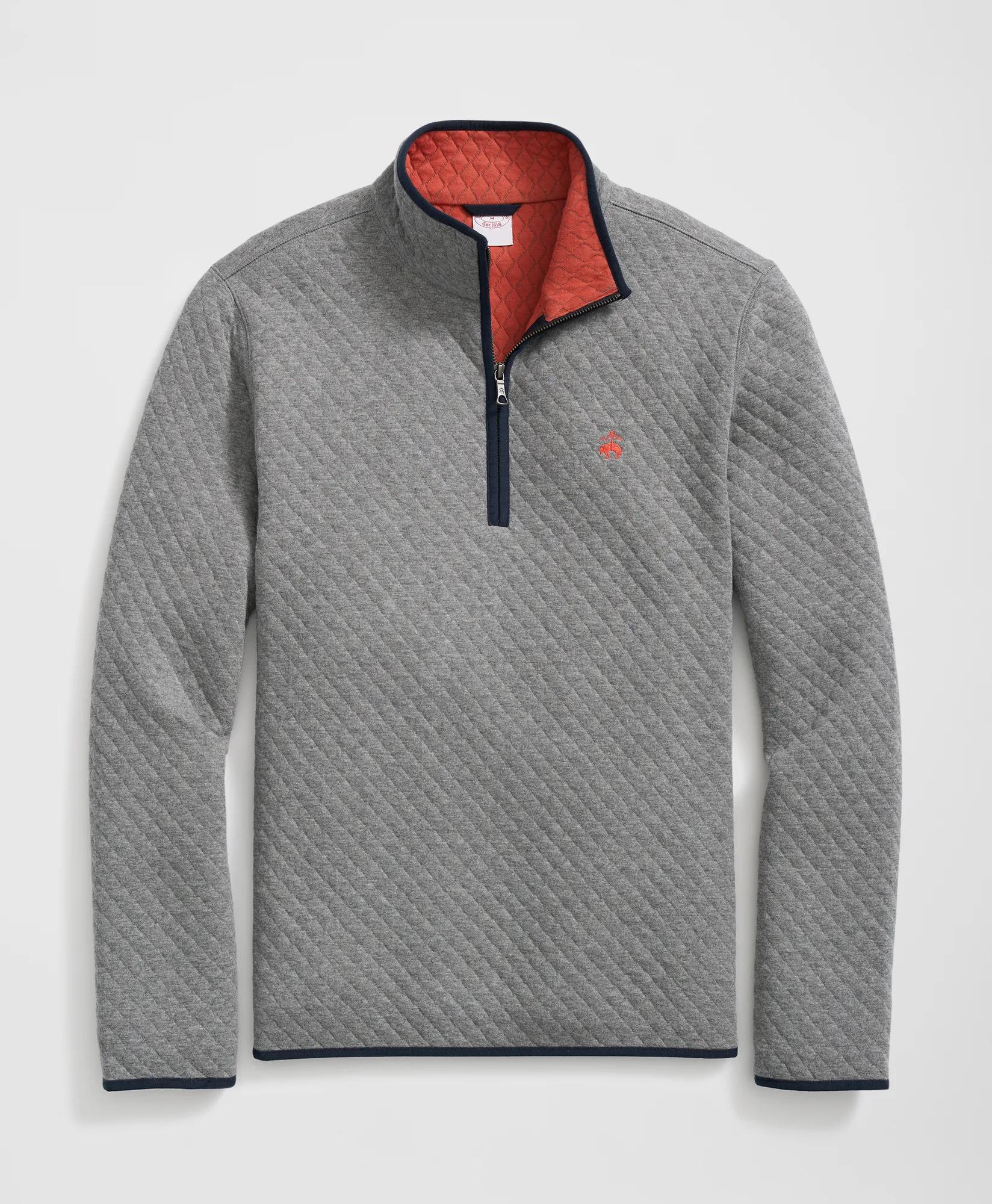 Diamond-Quilted Quarter-Zip in Cotton Blend, image 1
