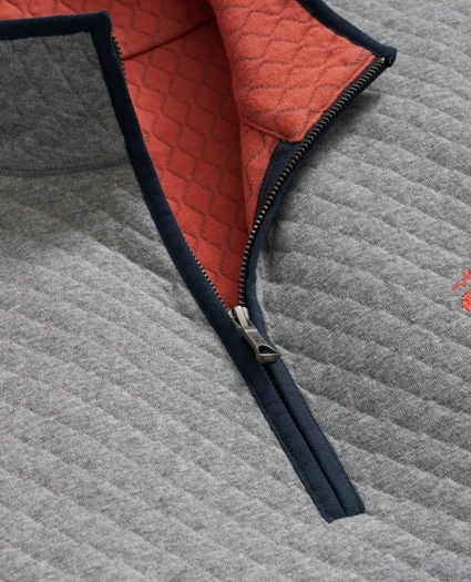 Diamond-Quilted Quarter-Zip in Cotton Blend, image 2