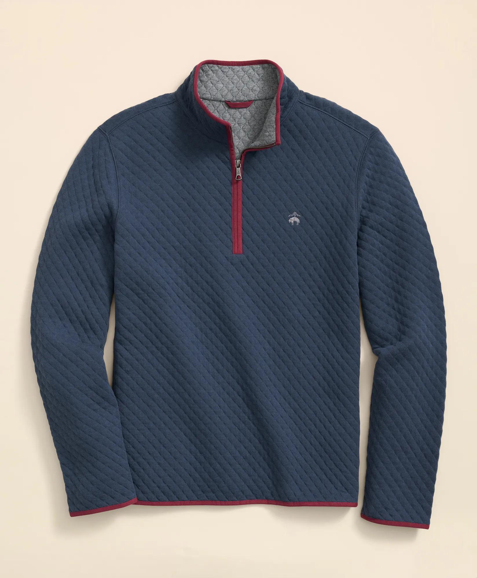 Diamond-Quilted Quarter-Zip in Cotton Blend, image 1