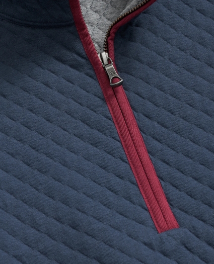 Diamond-Quilted Quarter-Zip in Cotton Blend, image 2