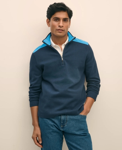 Double Faced Cotton Blend Pique Half-Zip, image 2