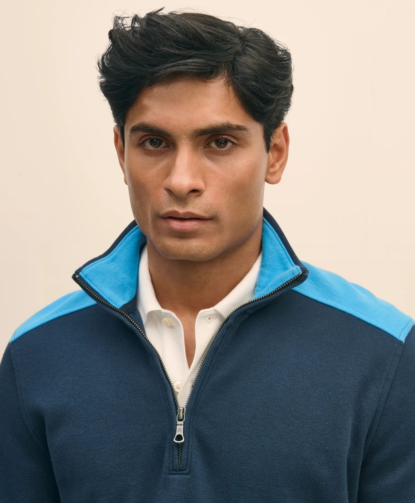Double Faced Cotton Blend Pique Half-Zip, image 3