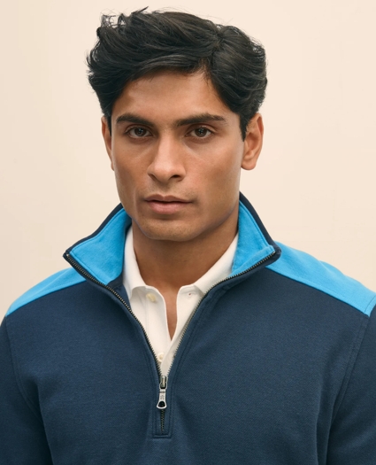 Double Faced Cotton Blend Pique Half-Zip, image 3