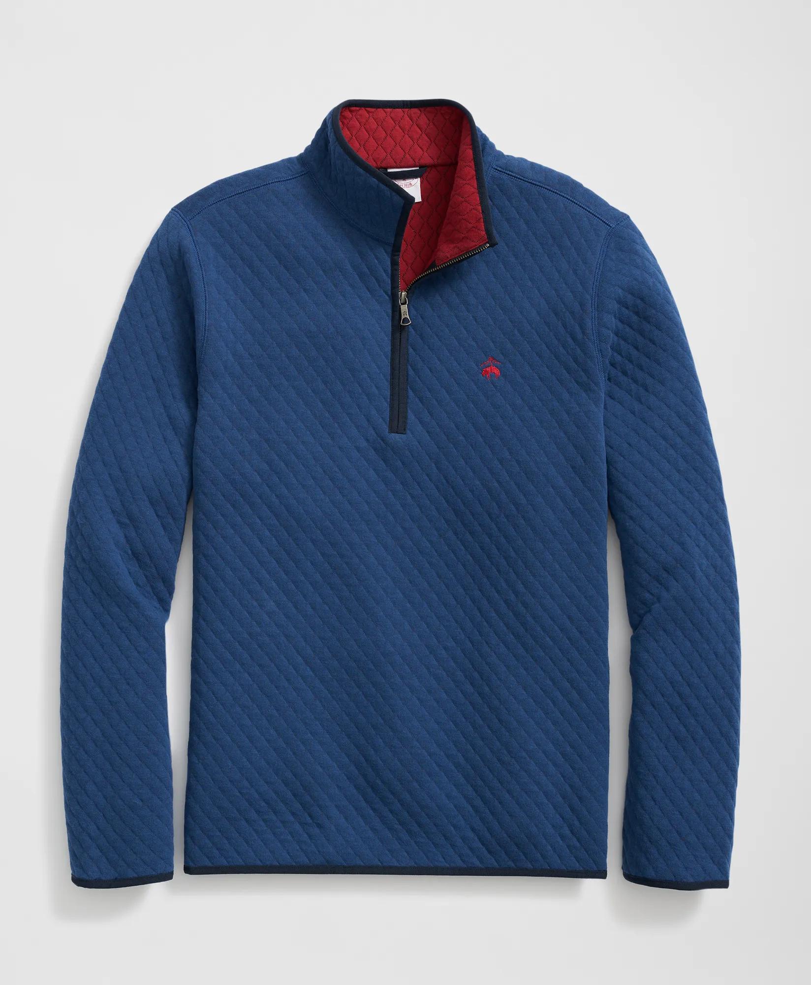 Diamond-Quilted Half-Zip in Cotton Blend