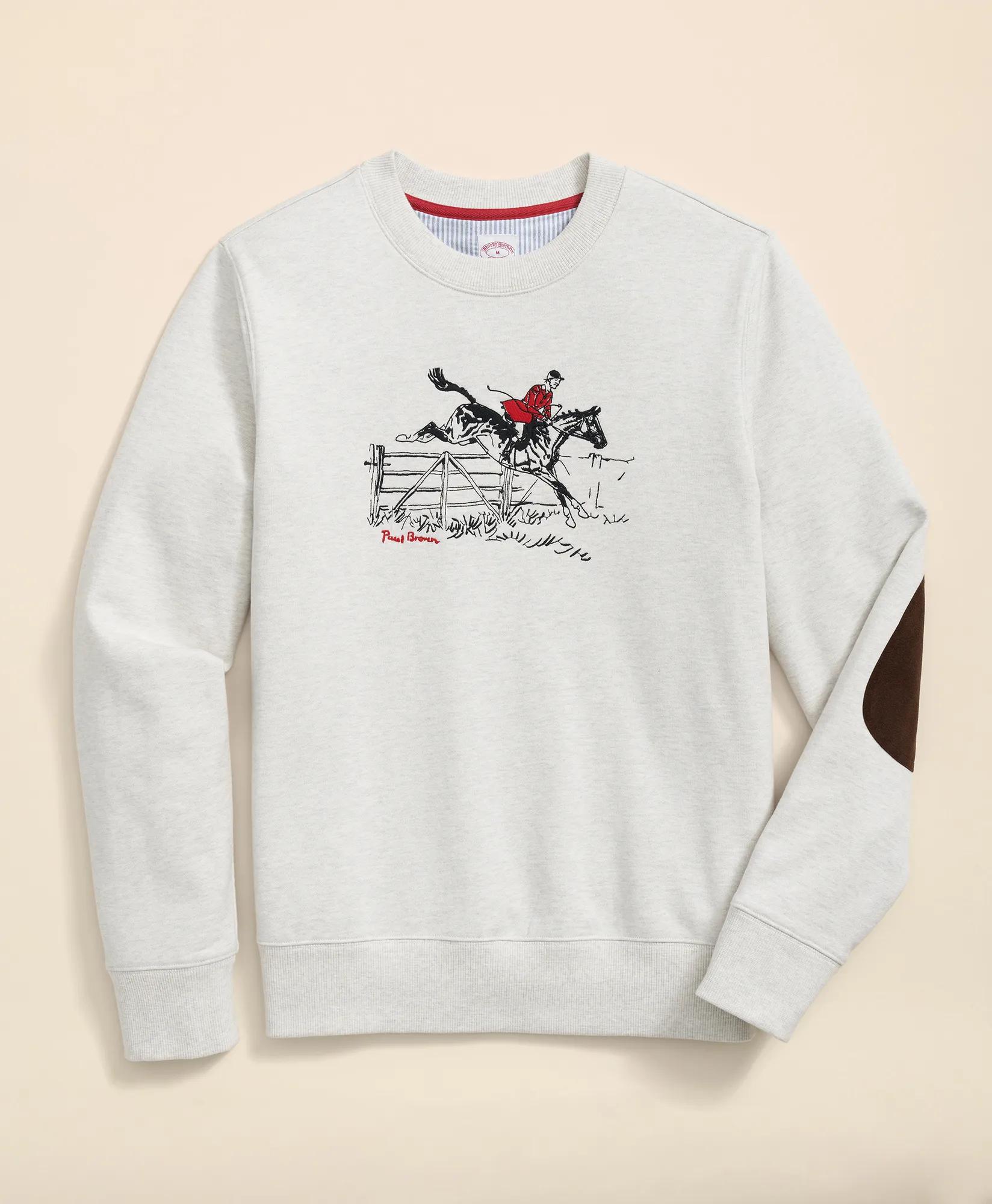 French Terry Embroidered Horse Motif Sweatshirt, image 1
