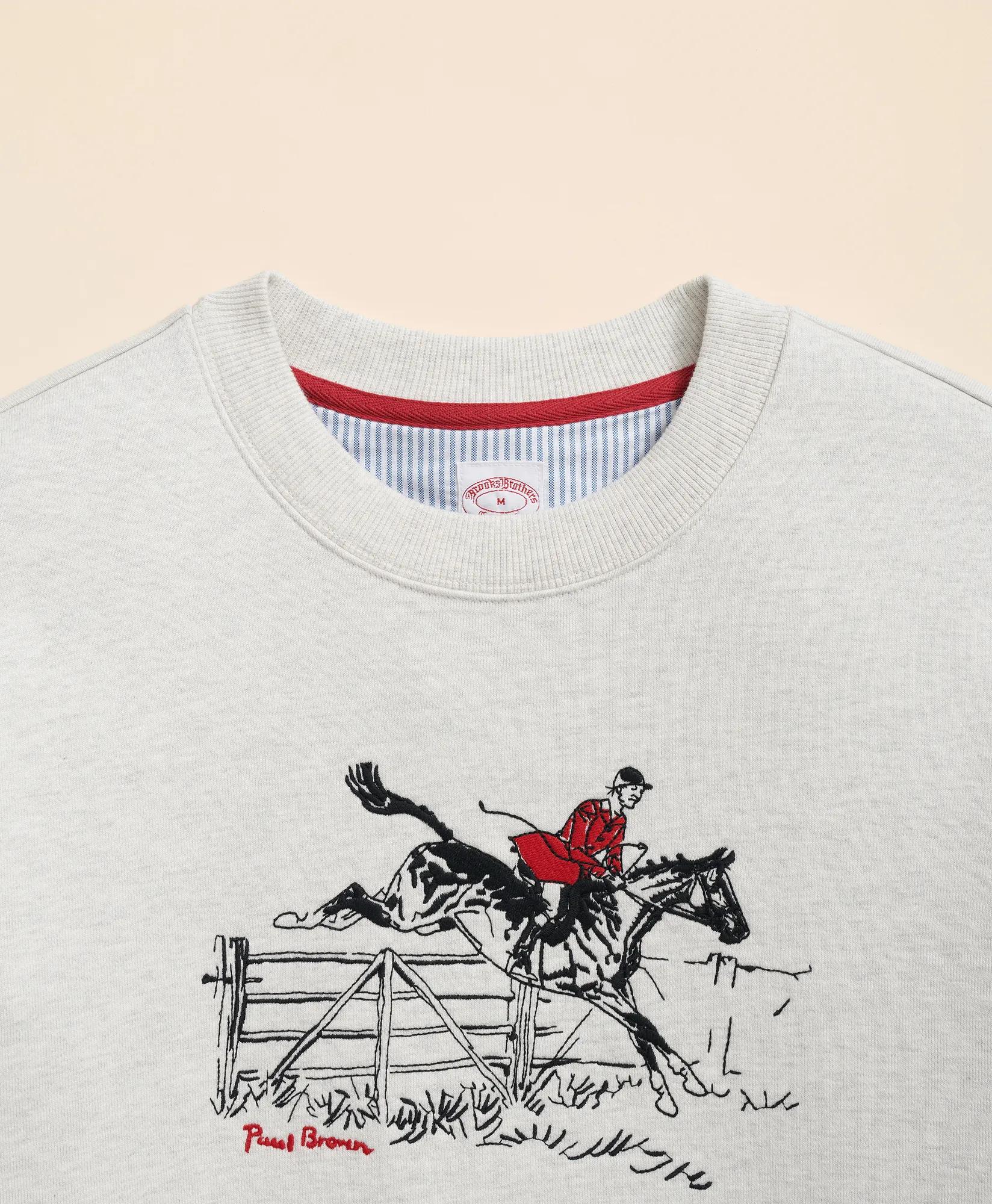 French Terry Embroidered Horse Motif Sweatshirt, image 2