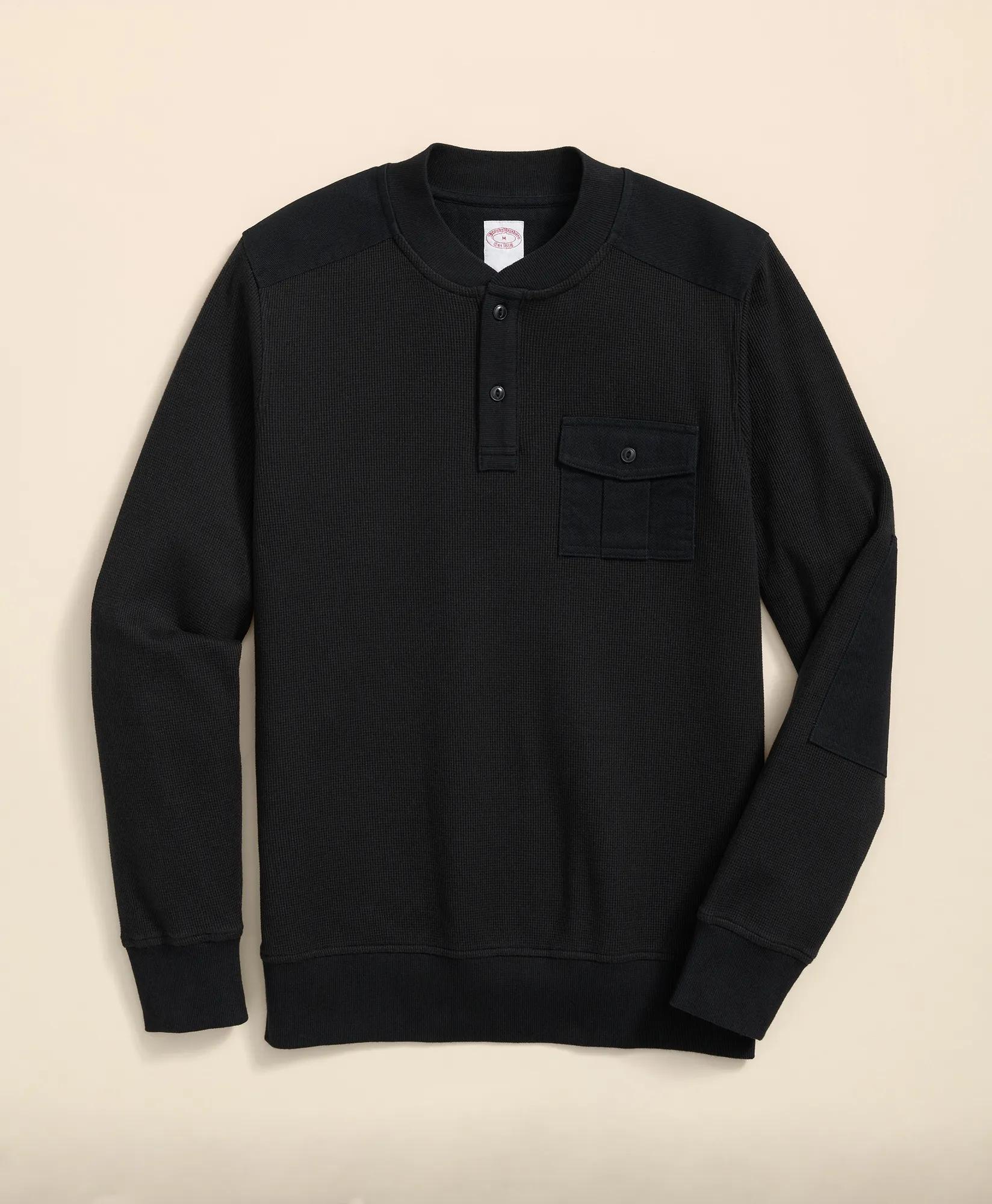 Cotton-Wool Blend Waffle Knit Henley, image 1