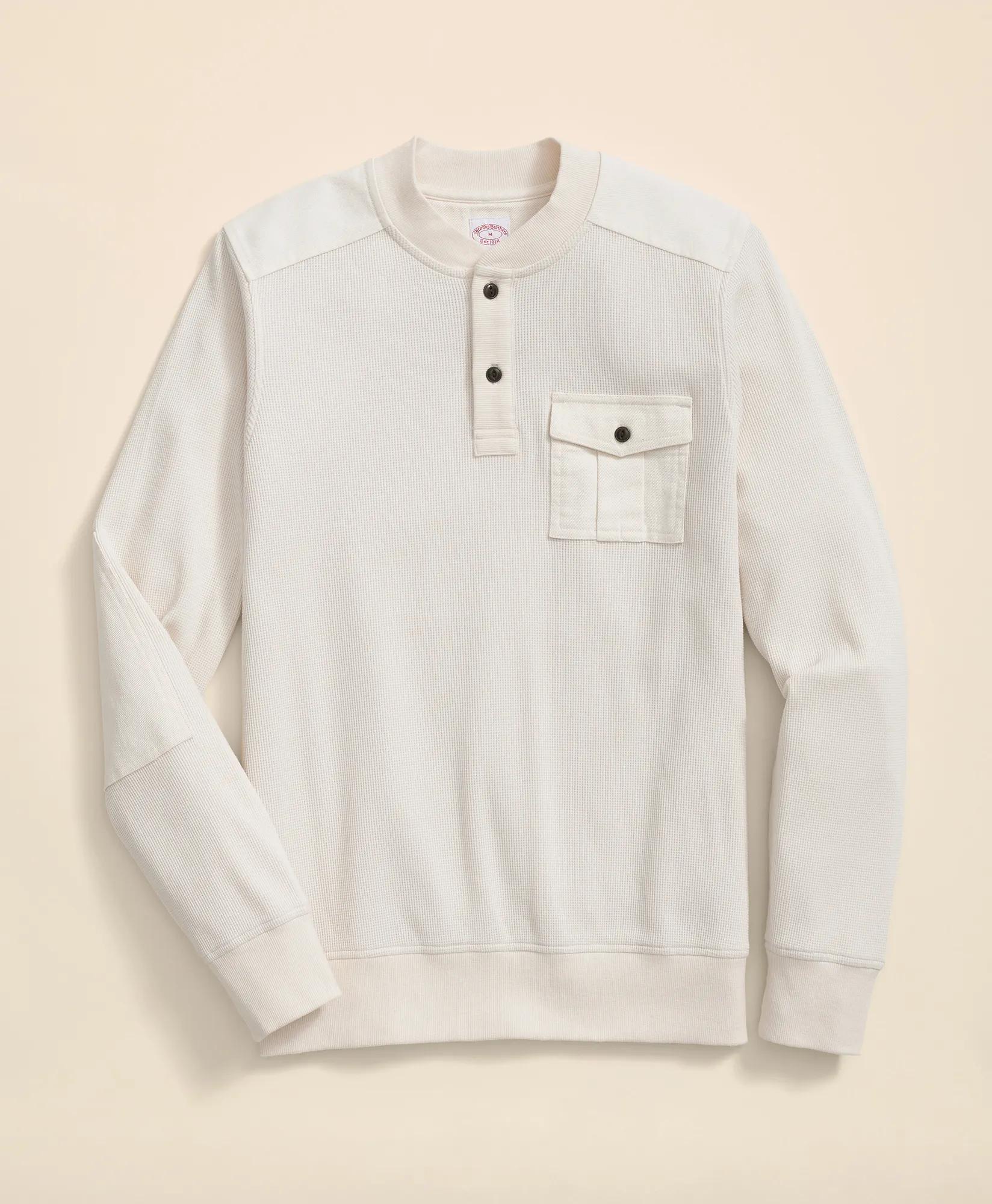 Cotton-Wool Blend Waffle Knit Henley, image 1