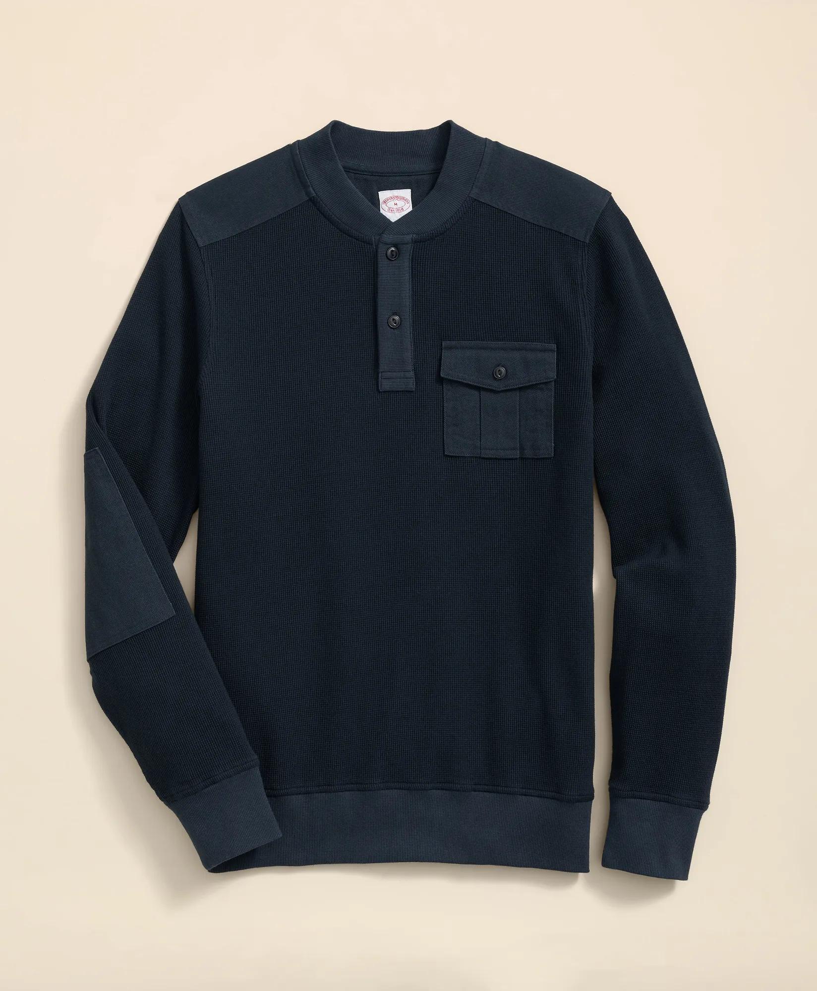 Cotton-Wool Blend Waffle Knit Henley, image 1