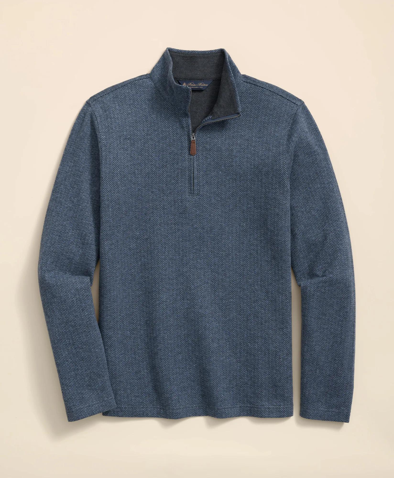 Cotton Herringbone Half-Zip, image 1