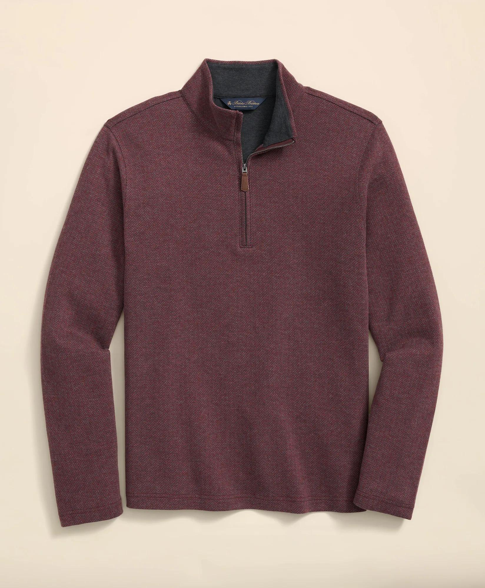 Cotton Herringbone Quarter-Zip, image 1