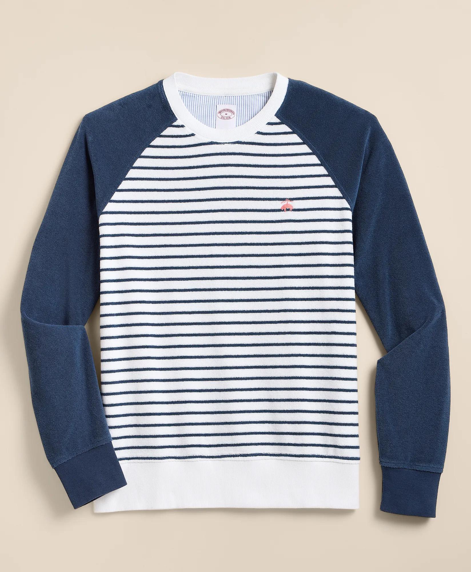 Cotton Blend Terry Cloth Stripe Sweatshirt, image 1