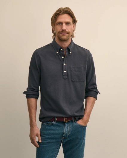 Cotton Pique Popover Polo Shirt, image 1