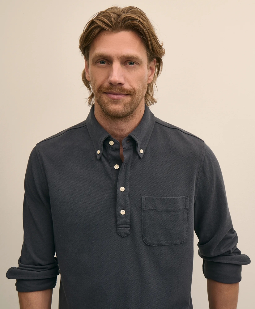 Cotton Pique Popover Polo Shirt, image 2
