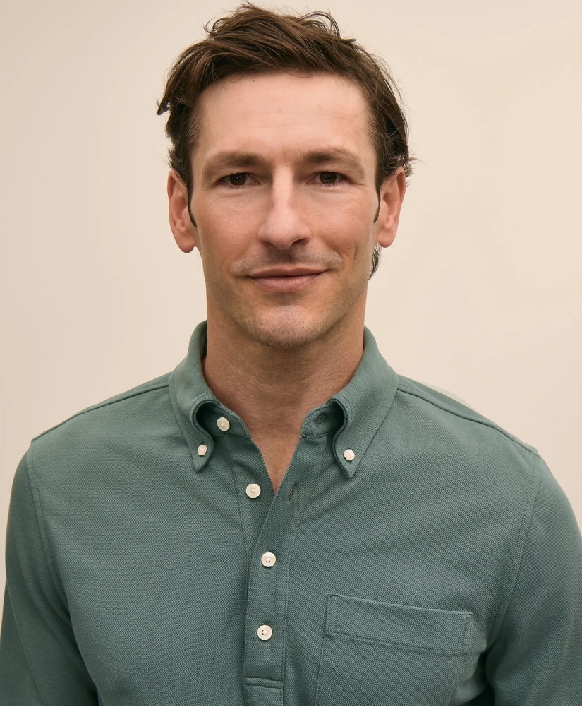 Cotton Pique Popover Polo Shirt, image 2
