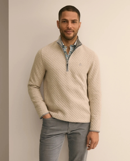 Cotton Blend Diamond-Quilted Quarter-Zip, image 1